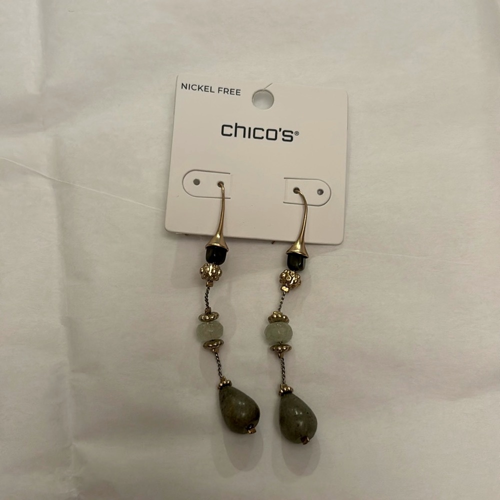NWT Chicos No Droop Earrings Green and Gold Collection